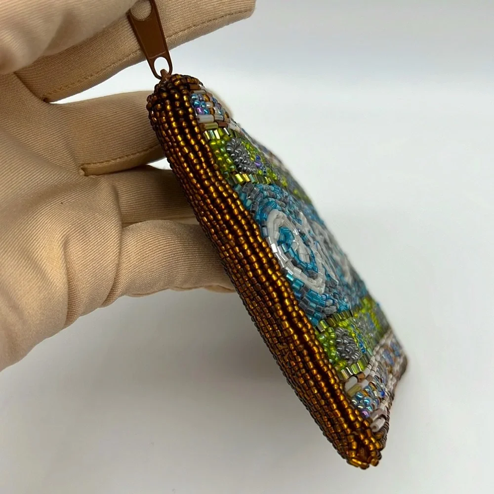 Unbranded Beaded Zip Top Coin Cosmetic Pouch Purse